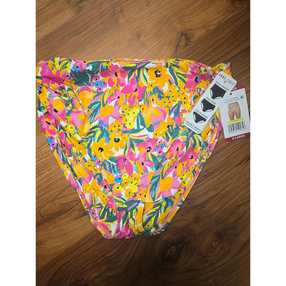 Anne Cole High Waist Bikini Bottoms XL Sunshine Floral 3-Way Wear ACSB002 6773